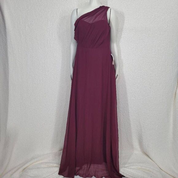 Birdy Grey Cabernet Chiffon Kira One Shoulder Dress Medium - Picture 1 of 7